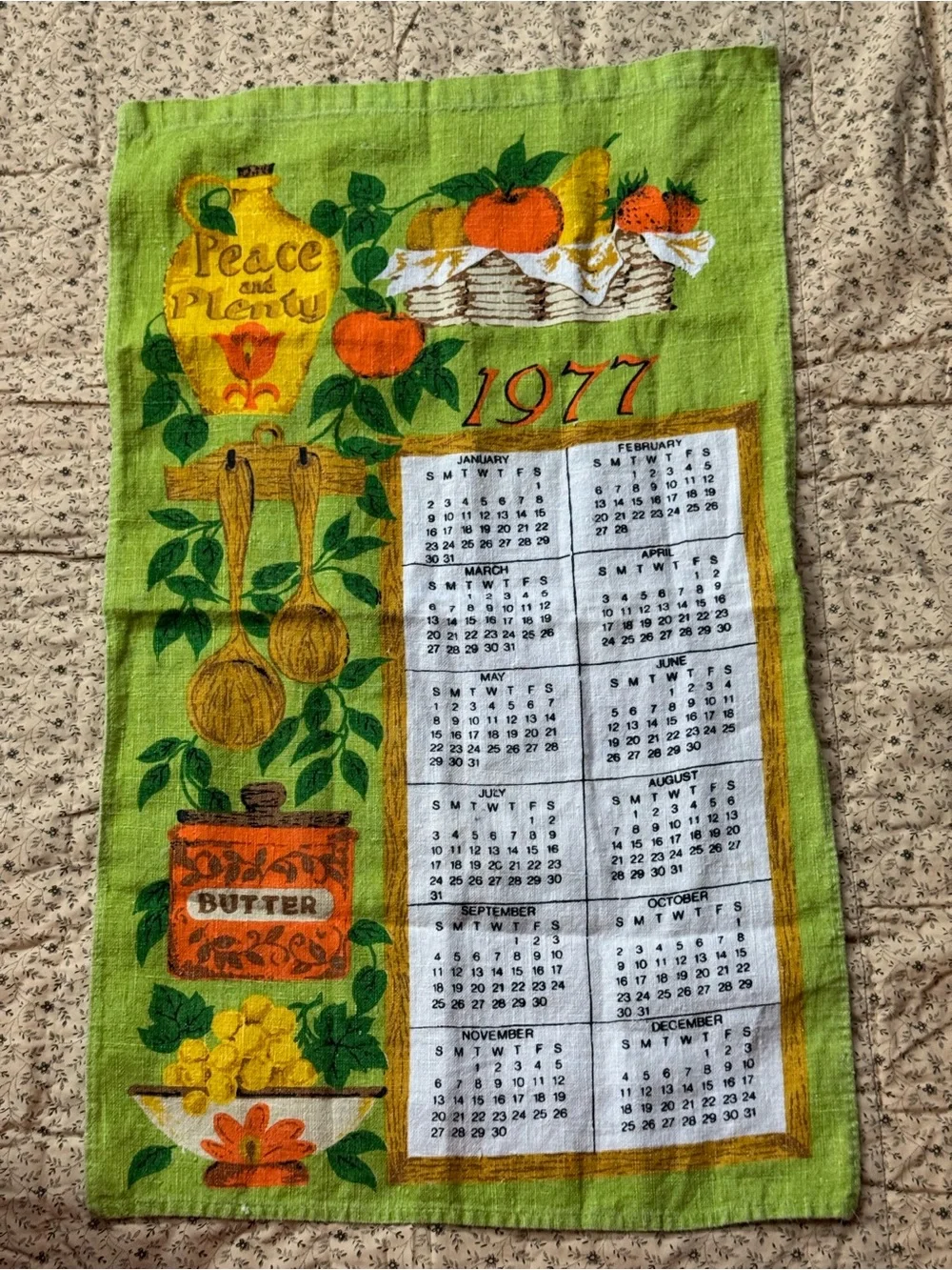 Vintage Green Kitchen Tea Towel by Vintage with Yellow and Orange Accents